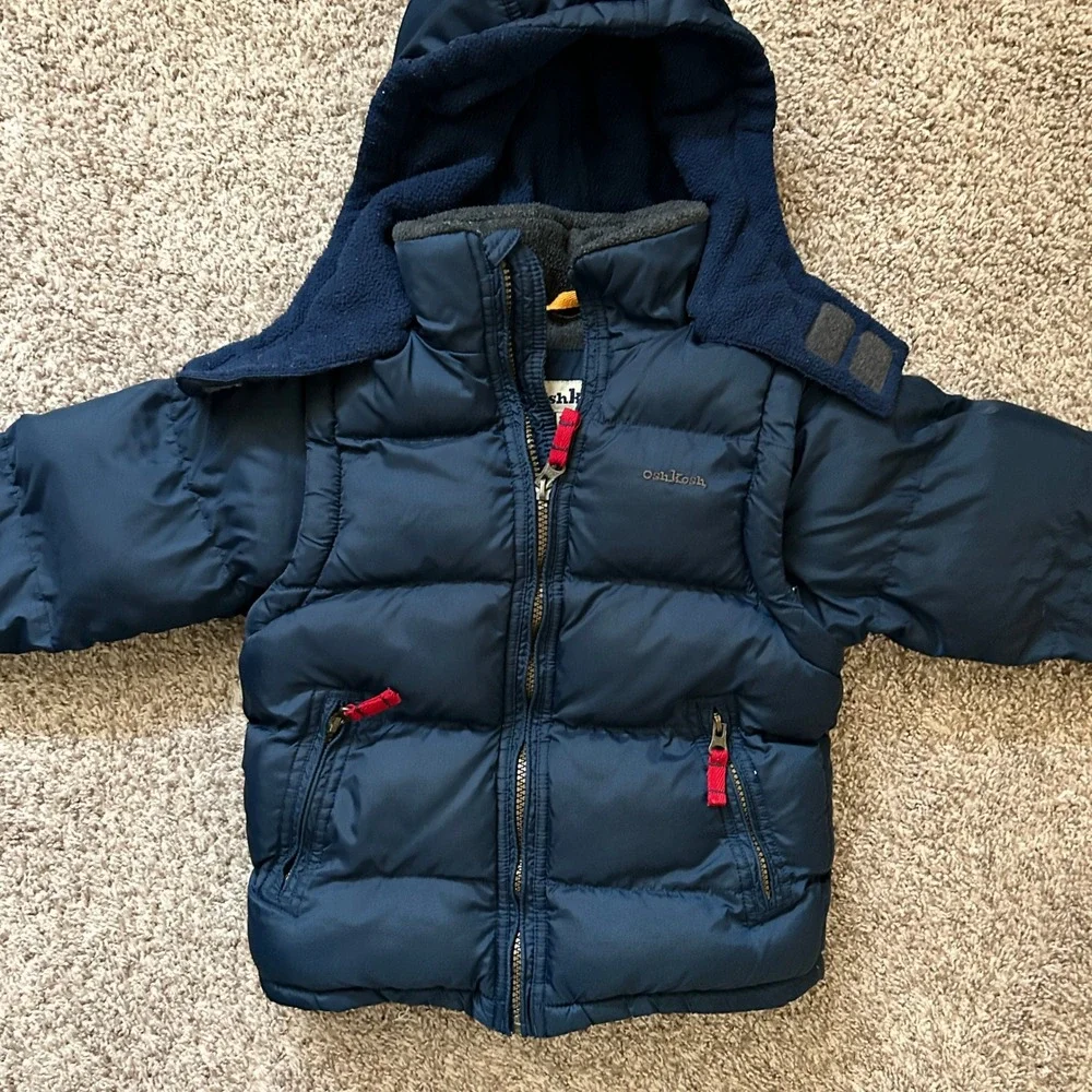 Oshkosh I Navy Blue Puffer‎ Jacket w Fleece Lined Hood & Detachable Arms I M 5/6